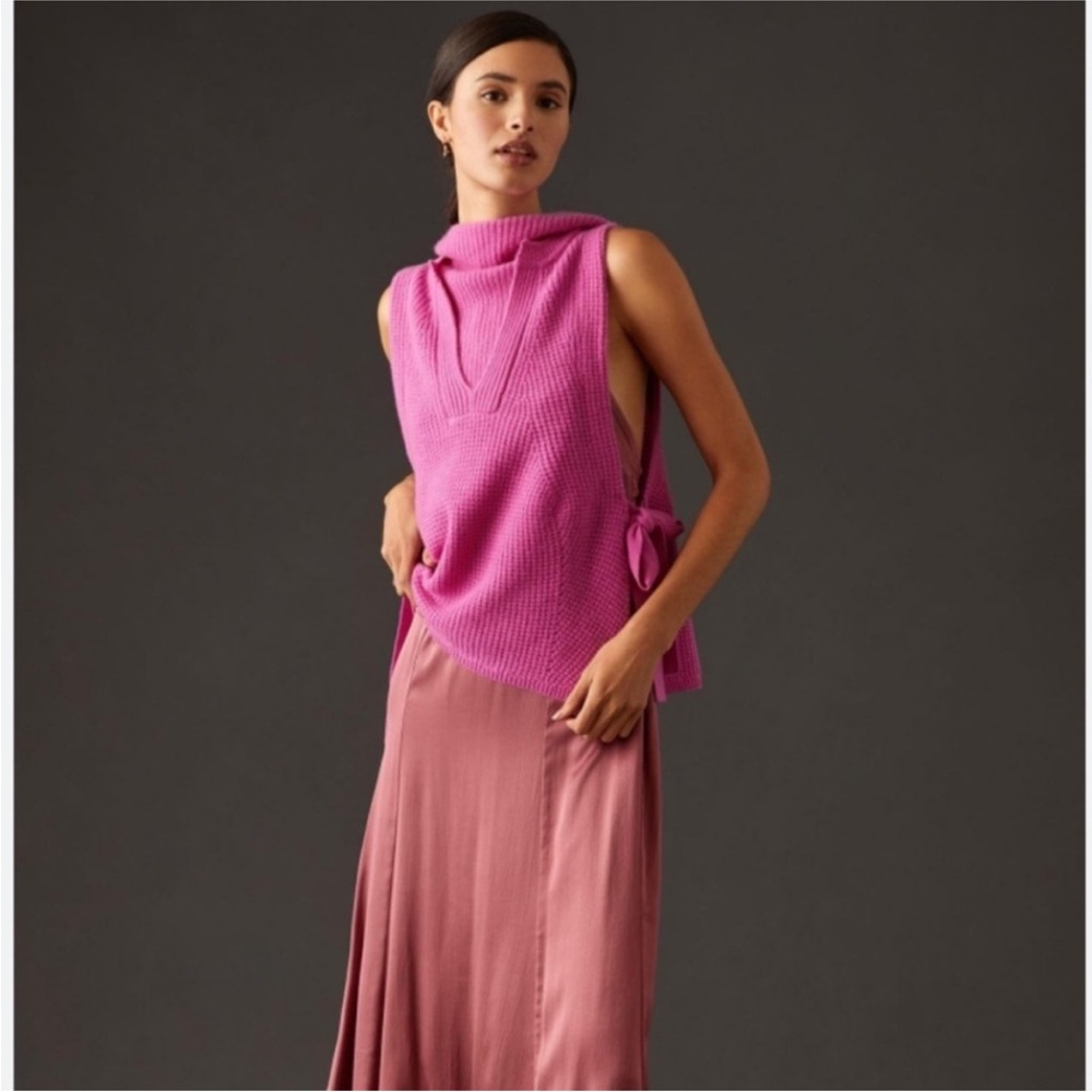 Maeve x Anthropologie| Pink Cowl Neck Bib Size Sweater with hood